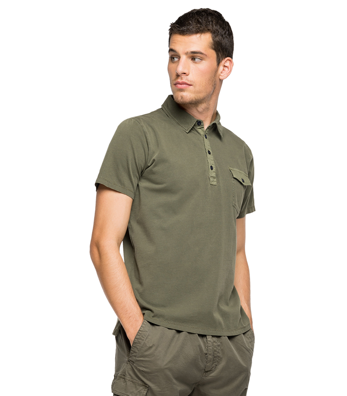 ESSENTIAL ガーメントダイコットンジャージーポロシャツ 詳細画像 アーミーグリーン 3